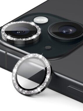 JETech Camera Lens Protector for iPhone 15/15 Plus, Black, 1 Set | Bling Glitter